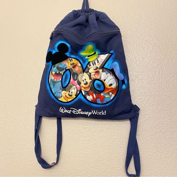 Walt Disney World Parks Drawstring 2006 Backpack bag Blue graphic Drawstring - Picture 1 of 10